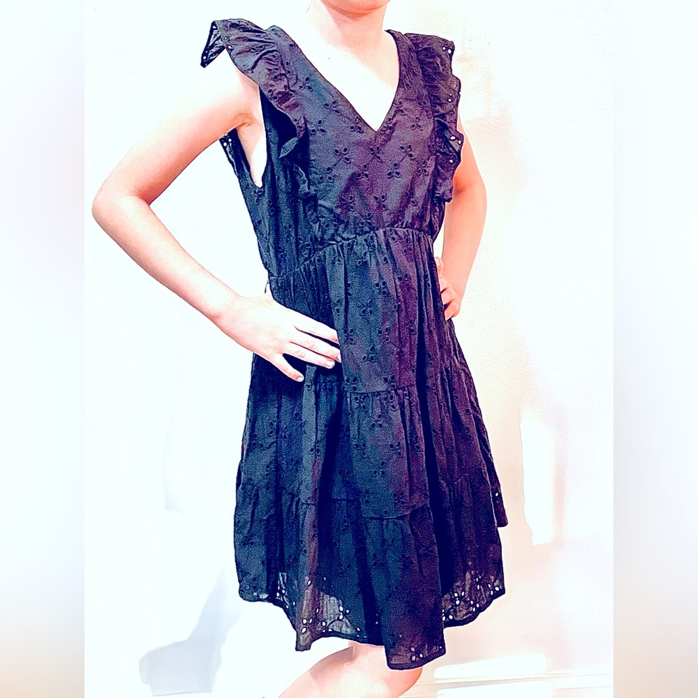 Aqua by Bloomingdales Girls Black Spring Floral Lace Style Cotton Spring Dress